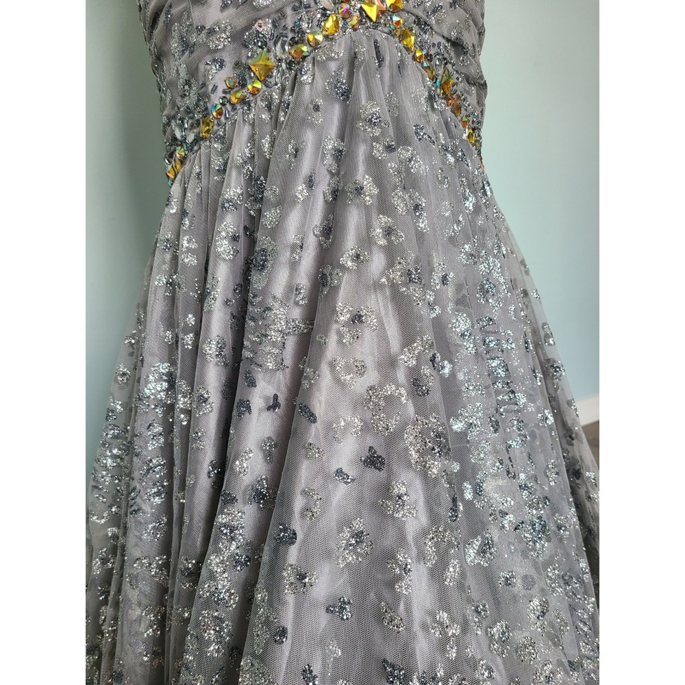 Jovani Sz 2 Mermaid Formal Prom Dress Silver Sparkly Cheetah Y2K McBling Studded - Picture 5 of 11